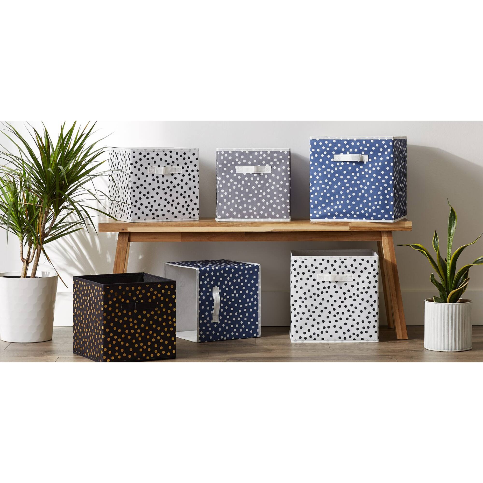 DII® 11" Black & Gold Dots Storage Cube, 2ct.
